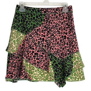 Derek Lam 10 Crosby Ruffle Leopard Print Skirt Pink Green Layered Size 6 Small